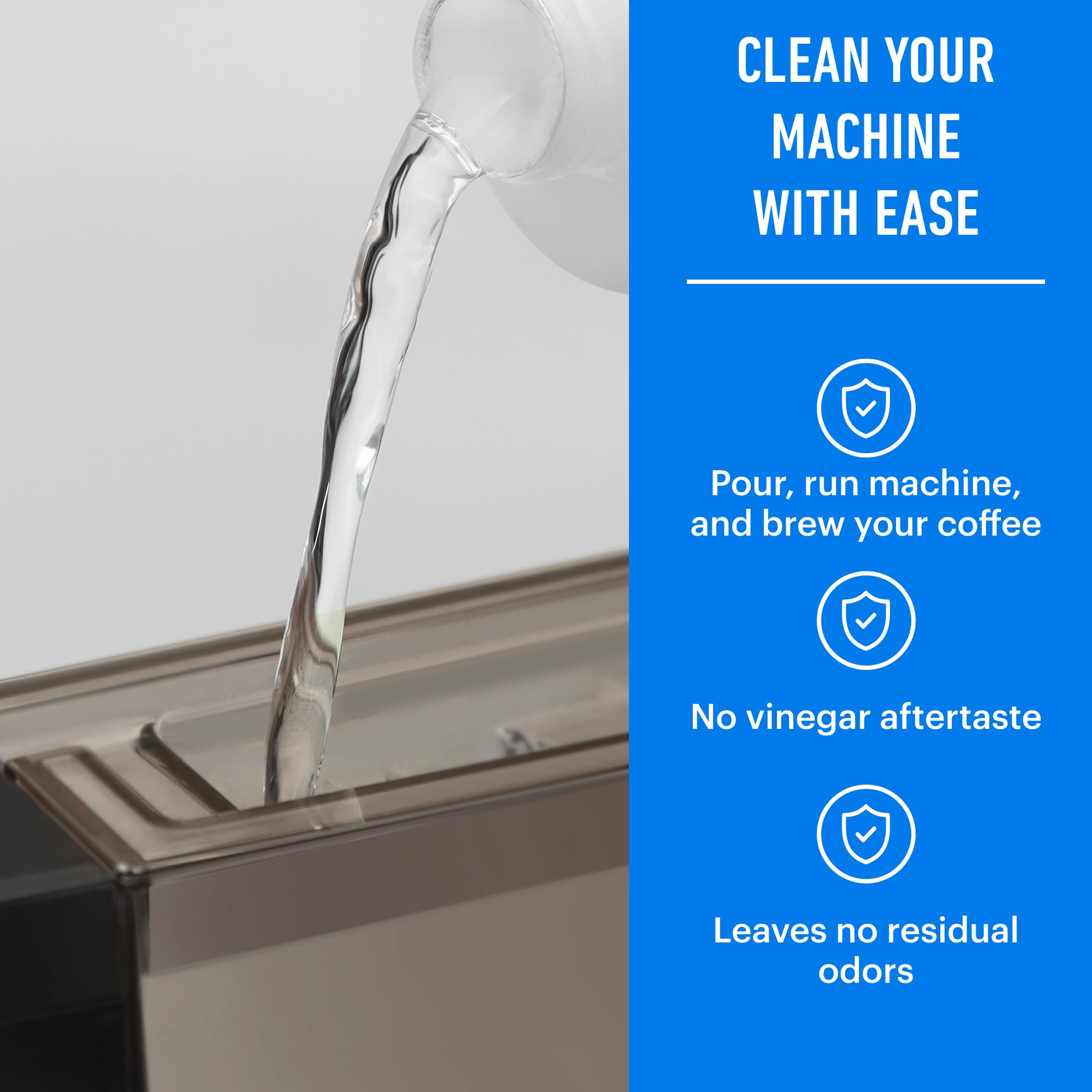 Kettle and espresso machine descaling with Essential Values solution for maintenance use.