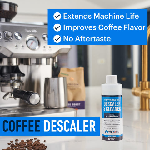 Essential Values descaling solution label closeup highlights citric acid formula for safety.