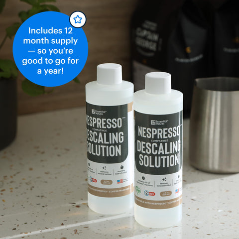 Pouring Essential Values descaling solution during maintenance routine.