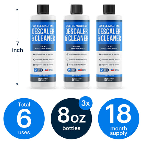 Essential Values espresso cleaner action removes mineral buildup for better taste.