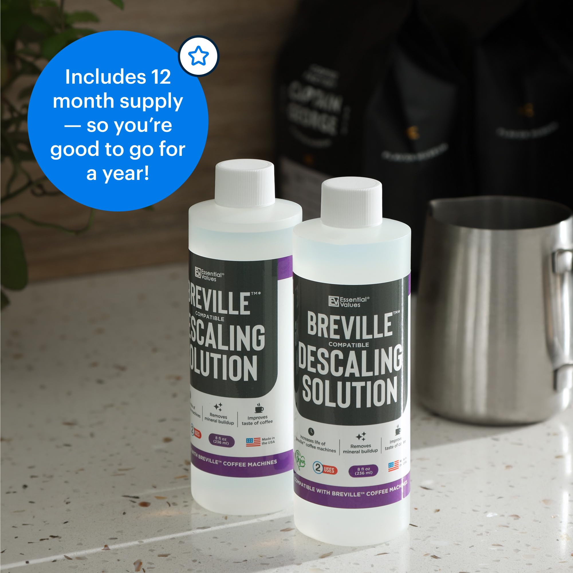 Essential Values Brev ille descaling 2-pack enables quarterly maintenance.