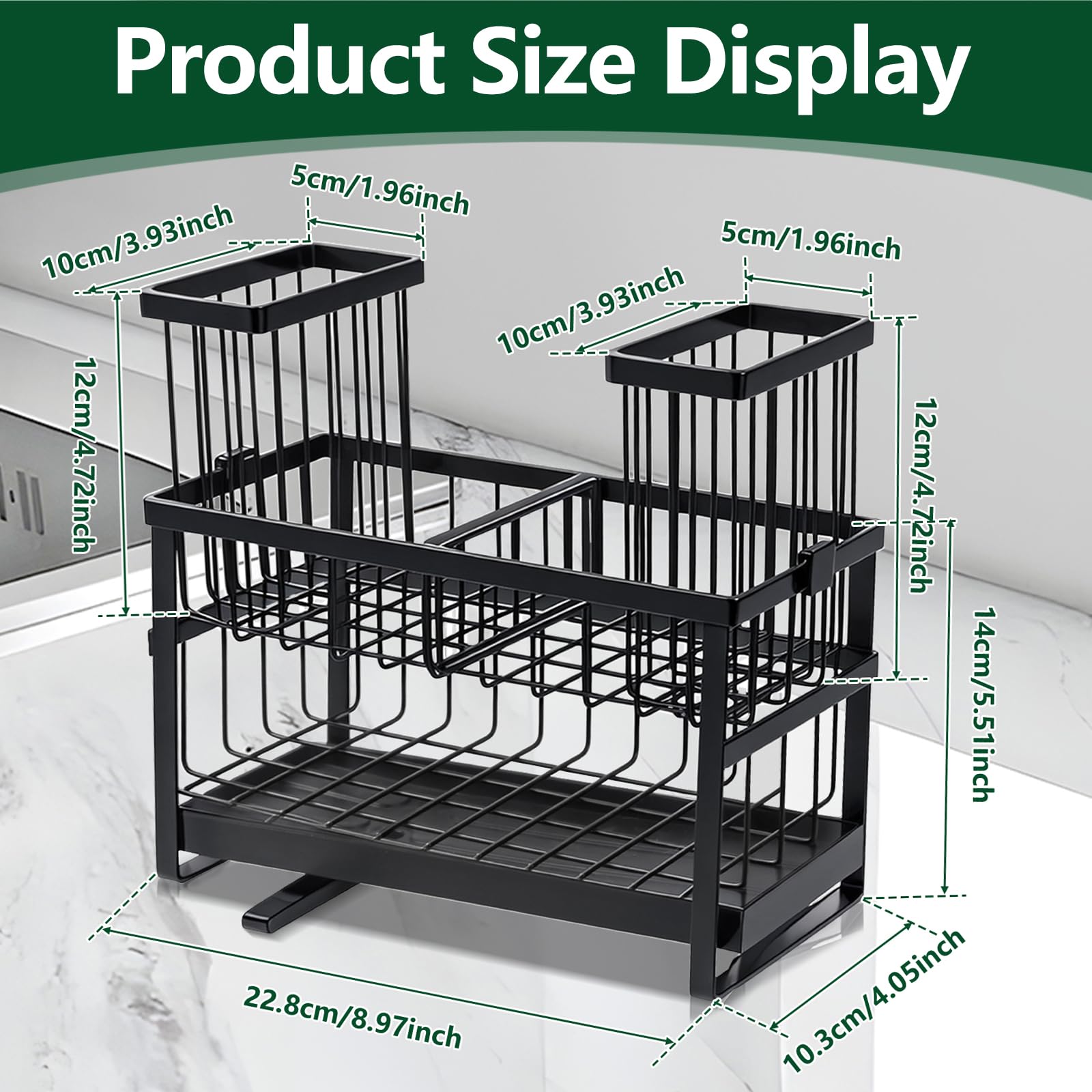 Essovee 2-tier dish brush holder organizes brushes by size for easy access.