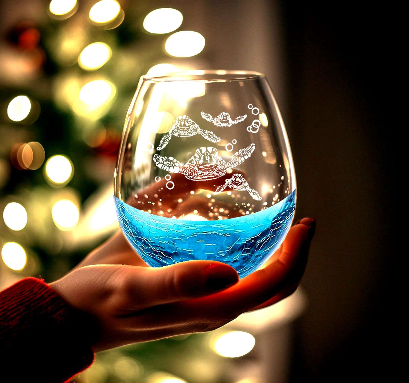 Etchpress engraved sea turtles design on wine glass durable etched artwork