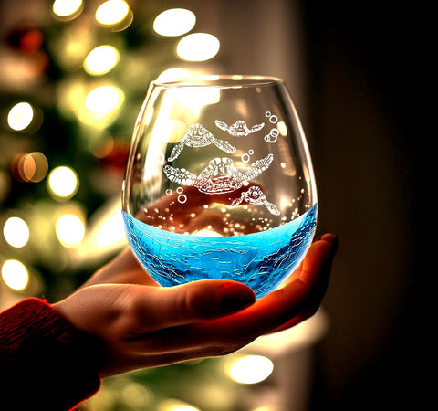 Etchpress engraved sea turtles design on wine glass durable etched artwork