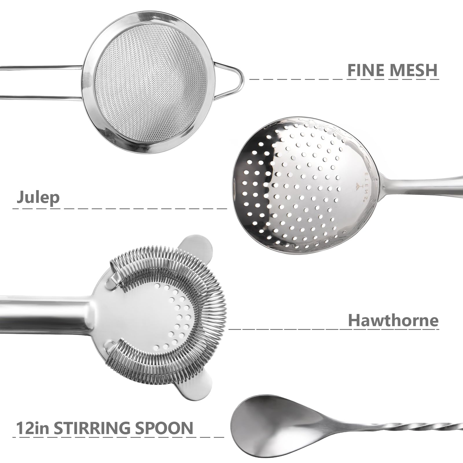 Etens julep strainer sifter ensures flawless cocktail flow.