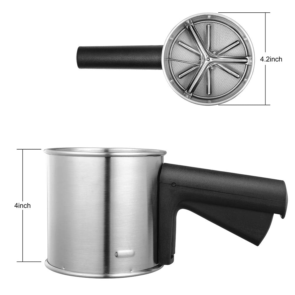 Etens sifter with comfortable handle reduces hand fatigue during use.