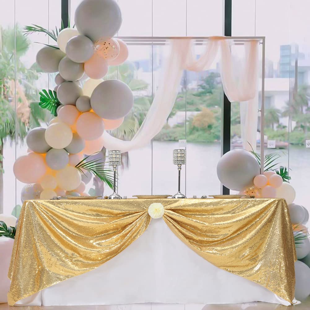 Eternal Beauty Gold Tablecloth sequin table spread highlights elegant wedding decor