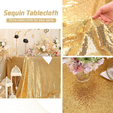 Eternal Beauty Gold Tablecloth under sunlight enhances shimmer and party ambiance
