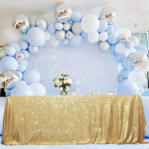 Eternal Beauty Gold Tablecloth underlay with white cloth boosts glow