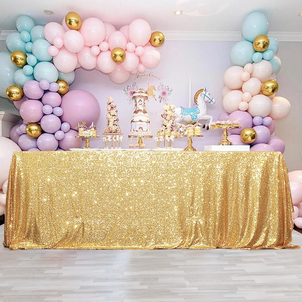 Eternal Beauty Gold Tablecloth on wedding dessert table for dazzling display