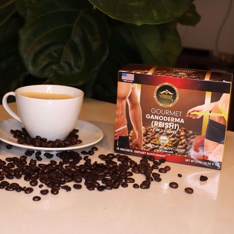Eternal Spirit Beauty Ganoderma coffee being brewed in a mug with inviting aroma.