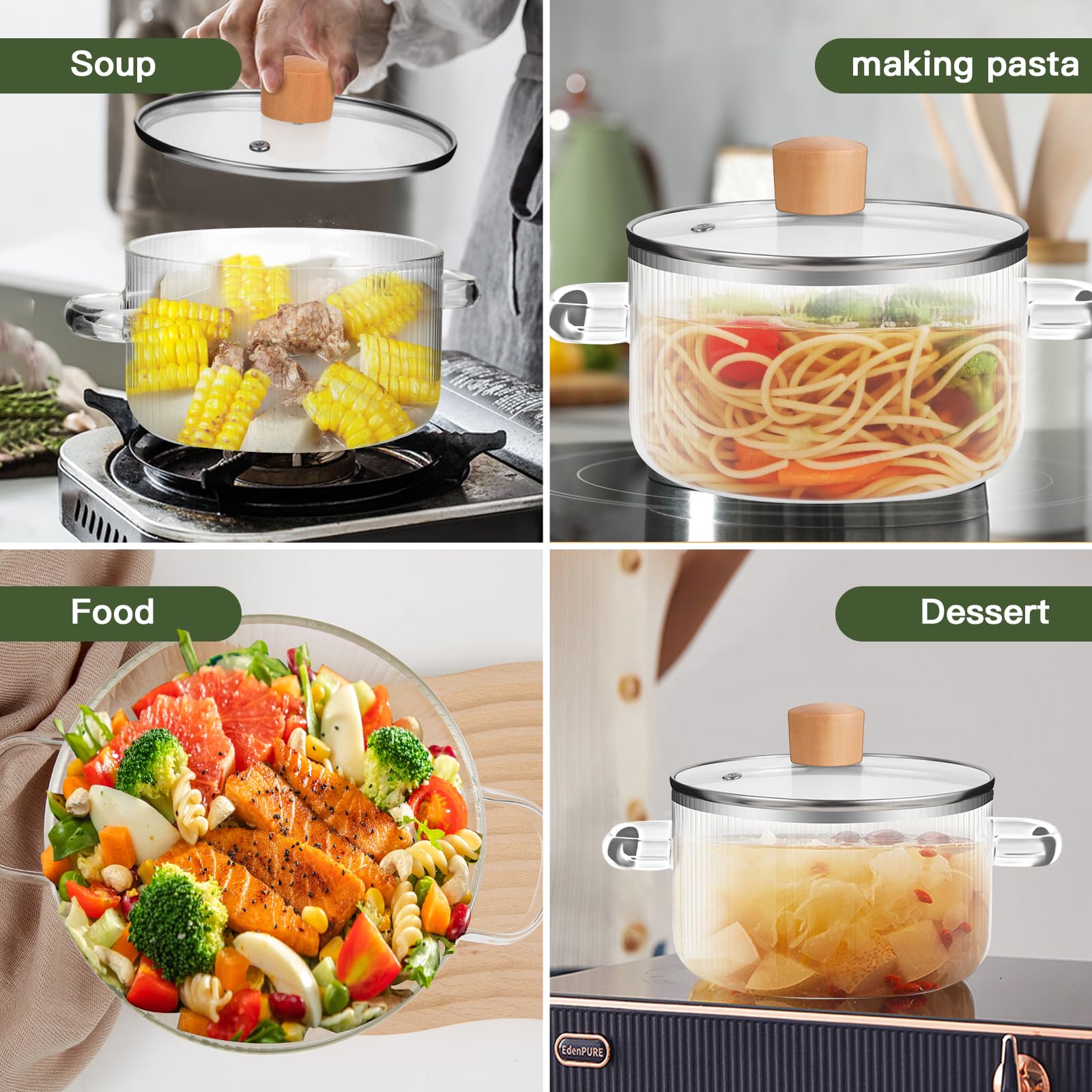 Eternelovery 60oz cooking pot capacity ideal for noodles and soups