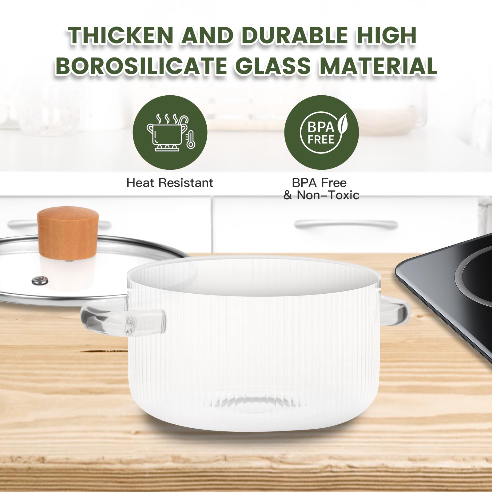 Eternelovery simmer pot handle closeup shows cool-touch wooden handle