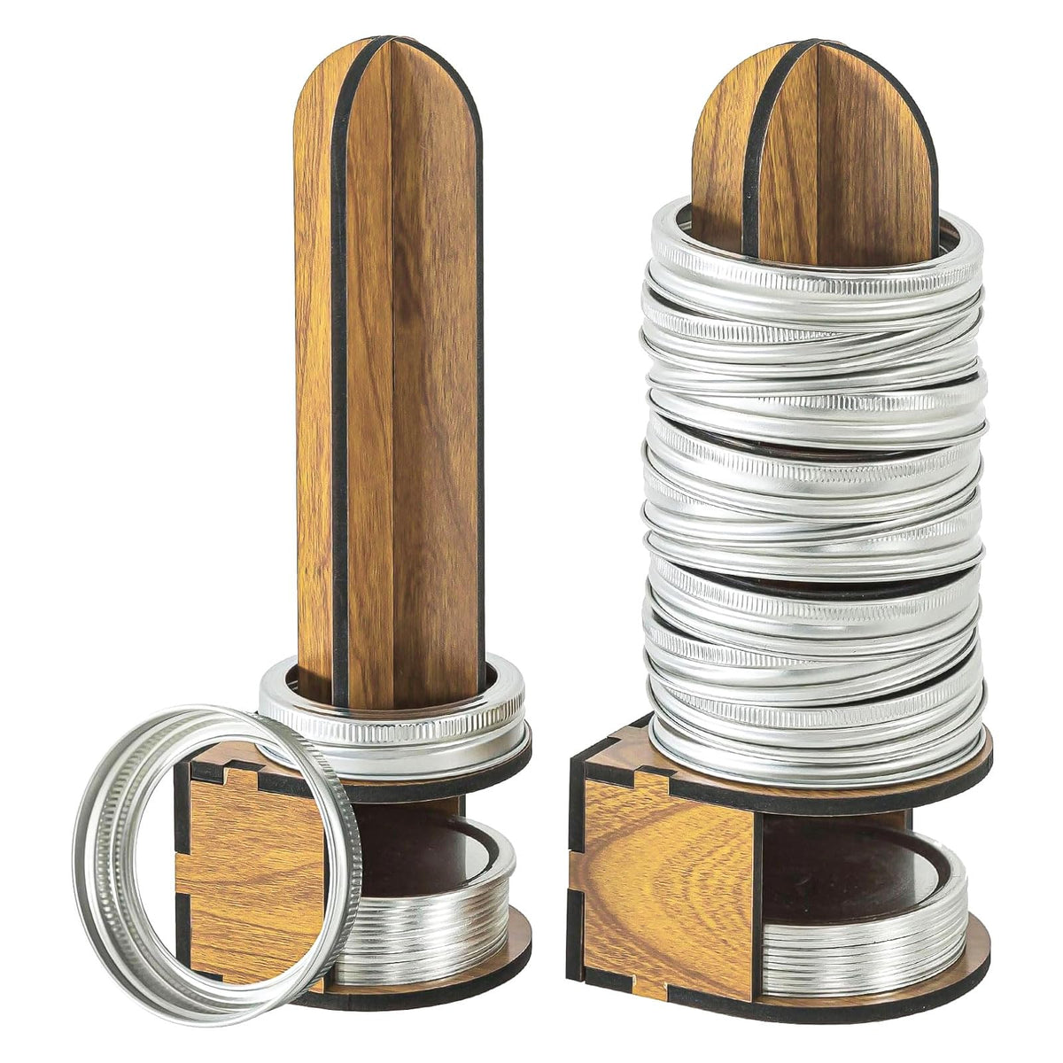Ethlomoer mason jar lid organizer fits inside cabinet for quick lid access.