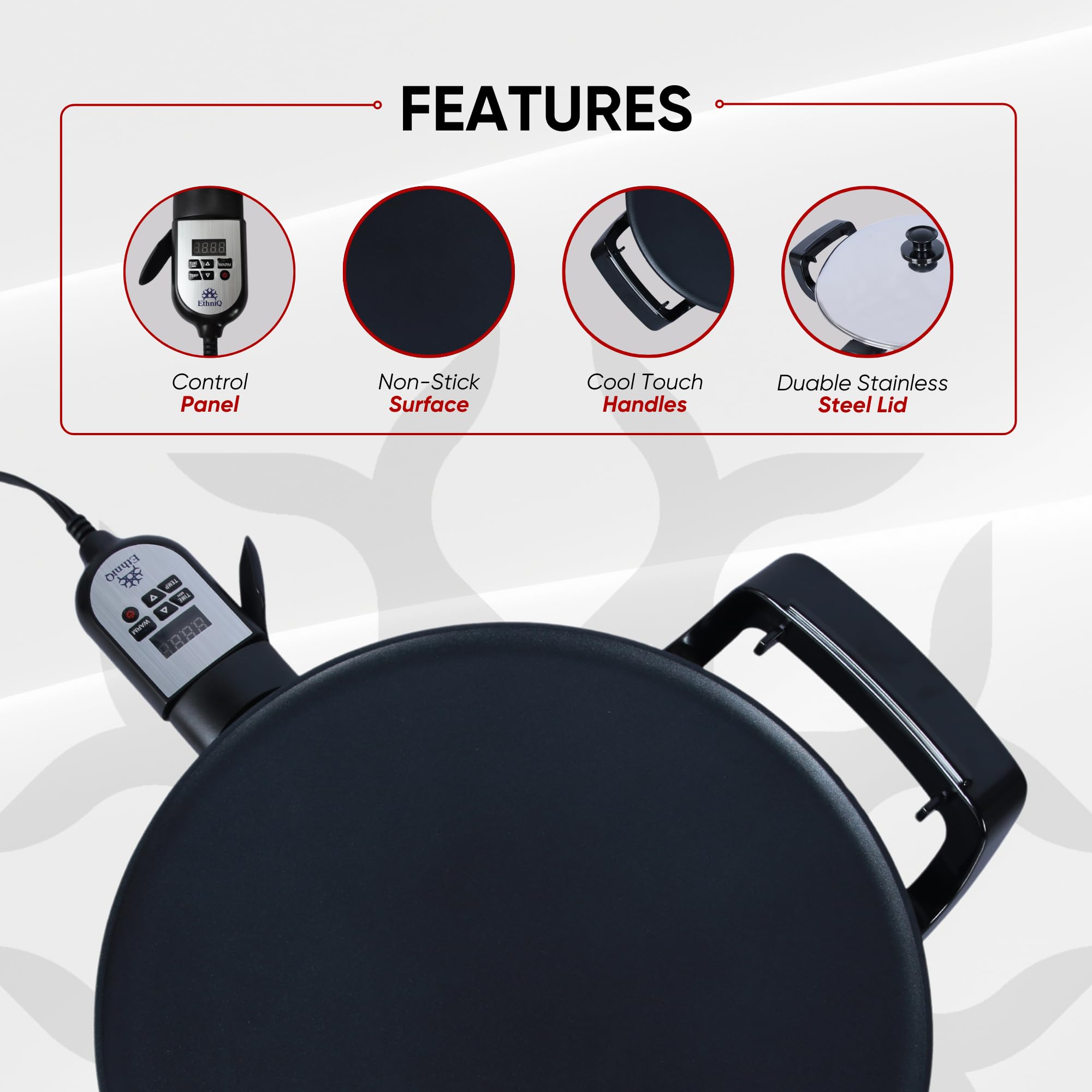 ETHNIQ 16in electric griddle heat monitor aids beginner cooks