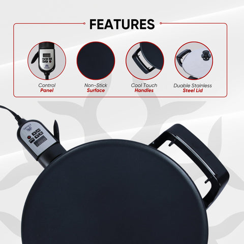 ETHNIQ 16in electric griddle heat monitor aids beginner cooks