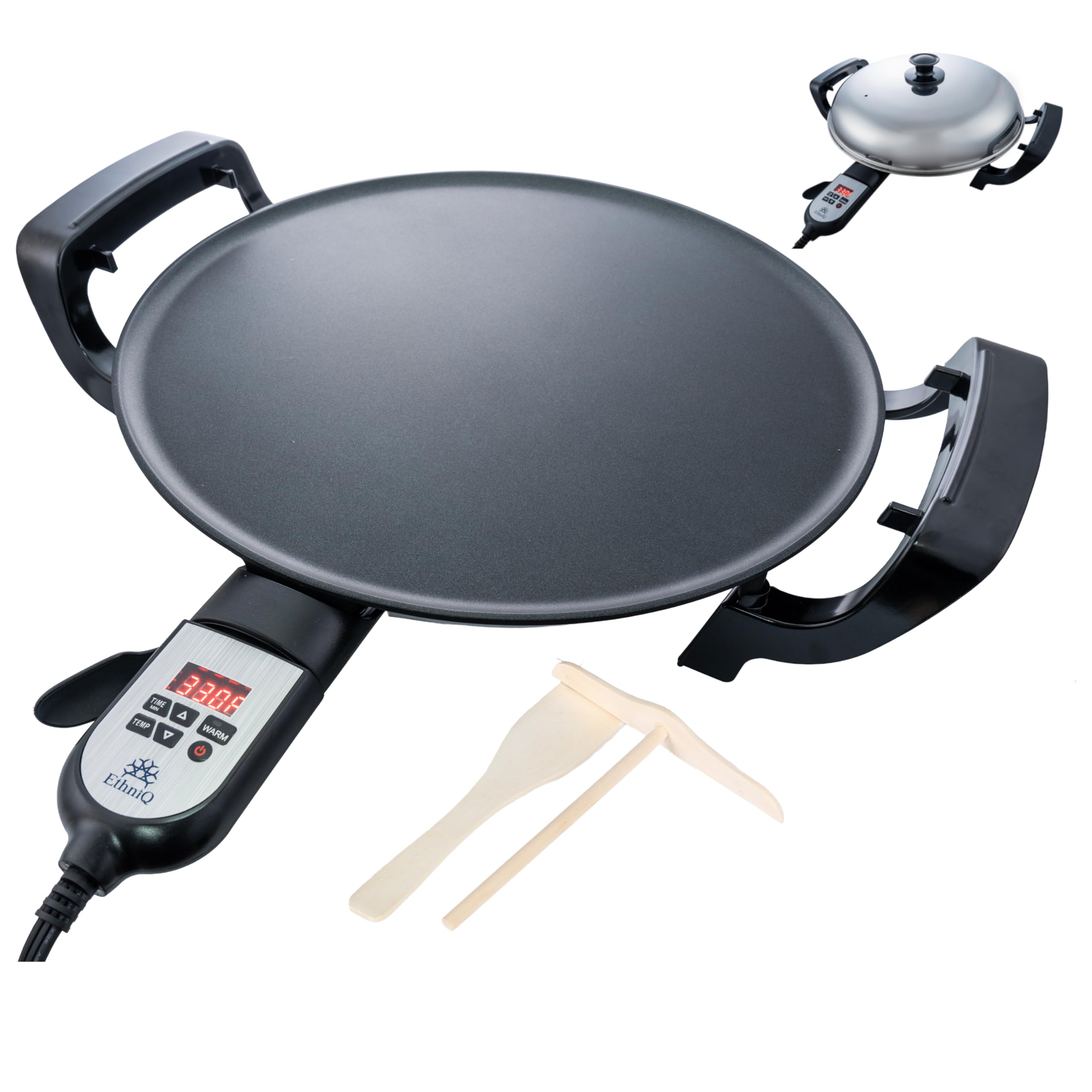 ETHNIQ 16in electric griddle shows a nonstick surface for easy release and quick cleanup