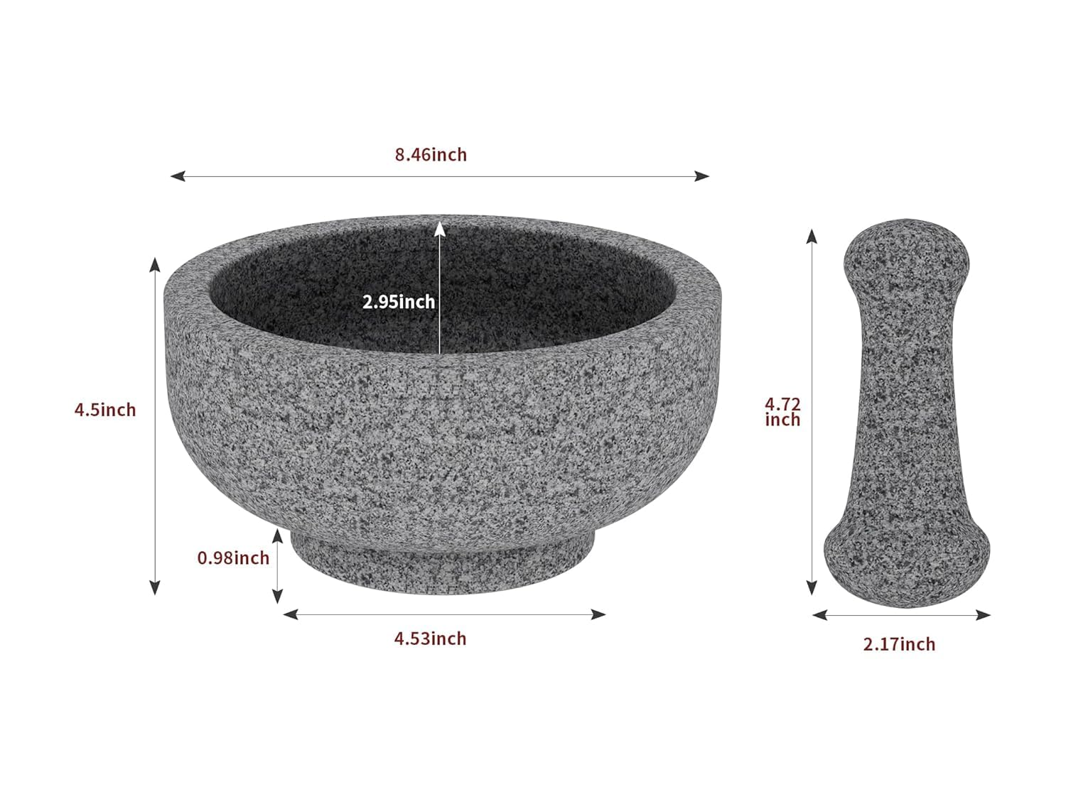 Etholive granite mortar surface shown with sturdy bottom for steady grinding.