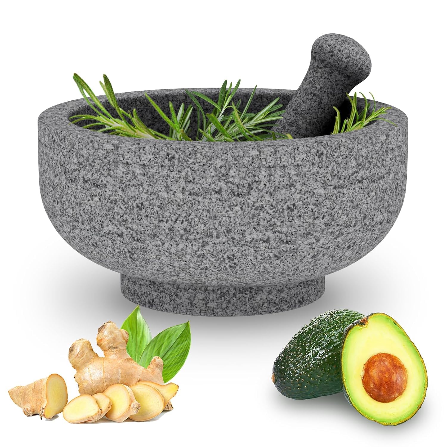 Etholive Large Mortar and Pestle with double-sided granite bowl for versatile grinding.