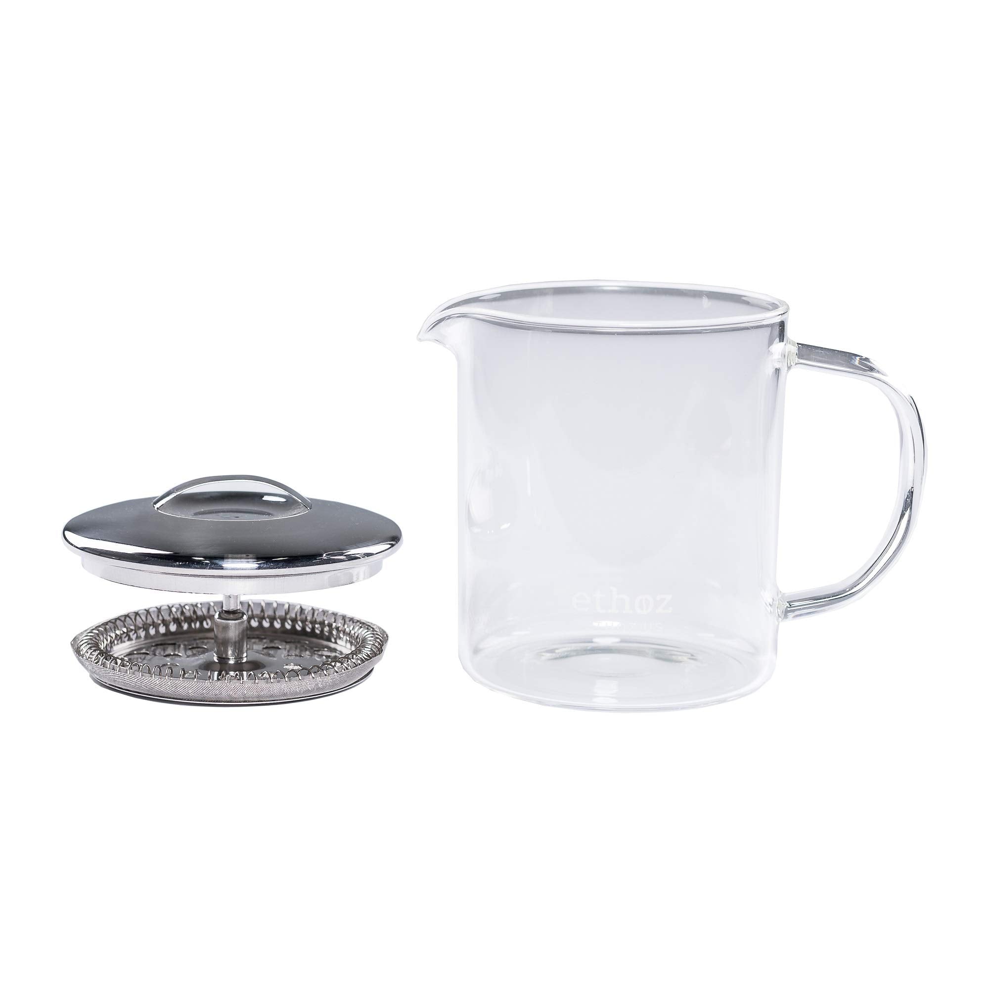 Ethoz stainless steel strainer close-up highlights precise filtration for clean, leaf-free cups.