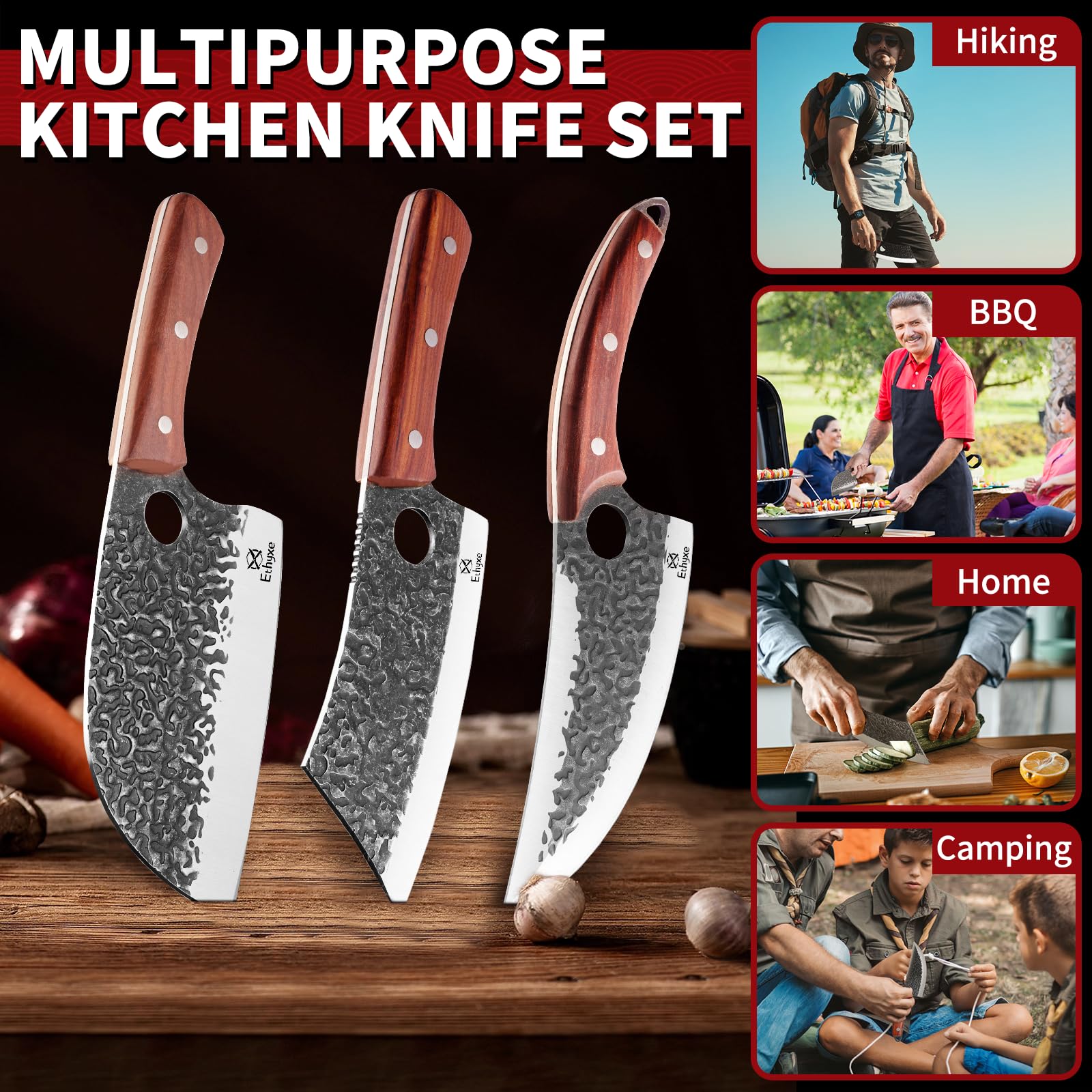 Ethyxe full-tang design ensures balance and control during heavy-duty cuts.
