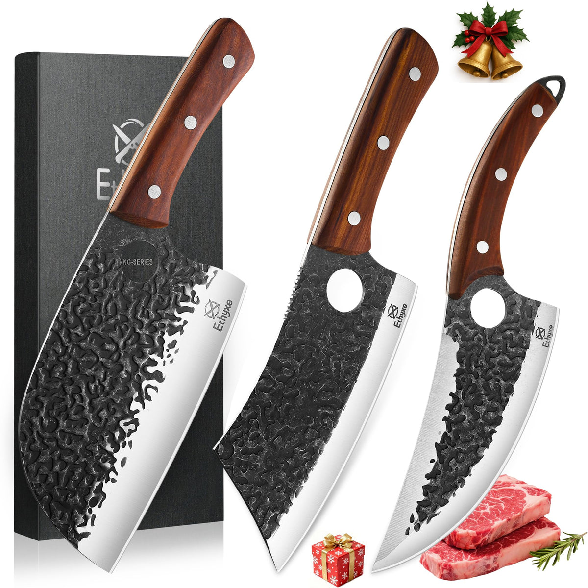 Ethyxe butcher knife set Serbian chef knife for precise slicing and prep.
