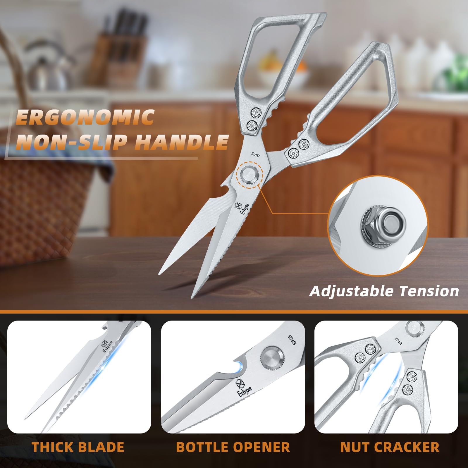 Ethyxe kitchen scissors black pair with ergonomic handles for precision slicing