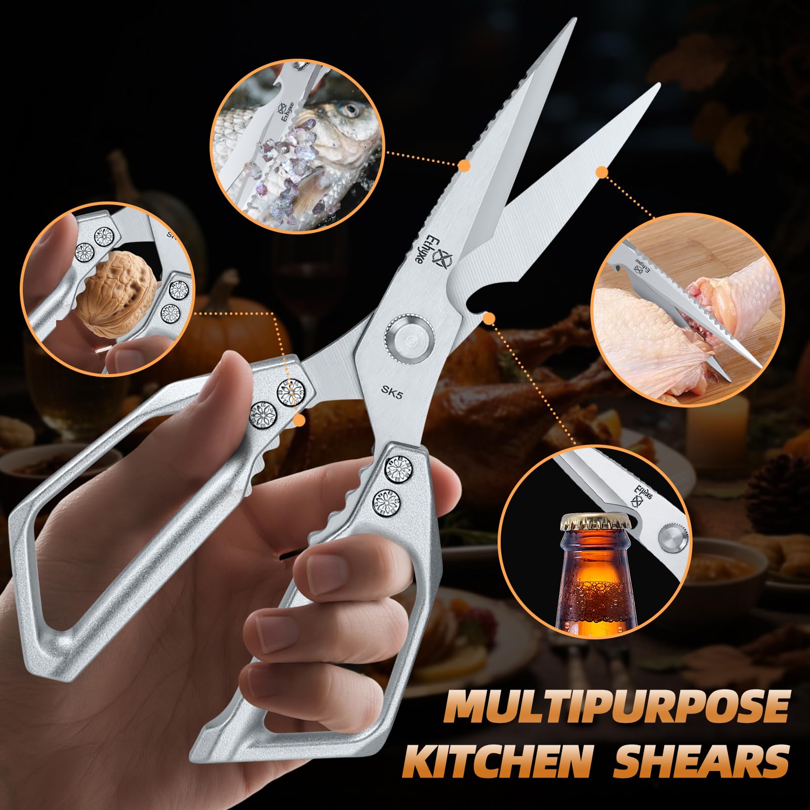 Ethyxe kitchen scissors ergonomic handles for comfortable daily use and control