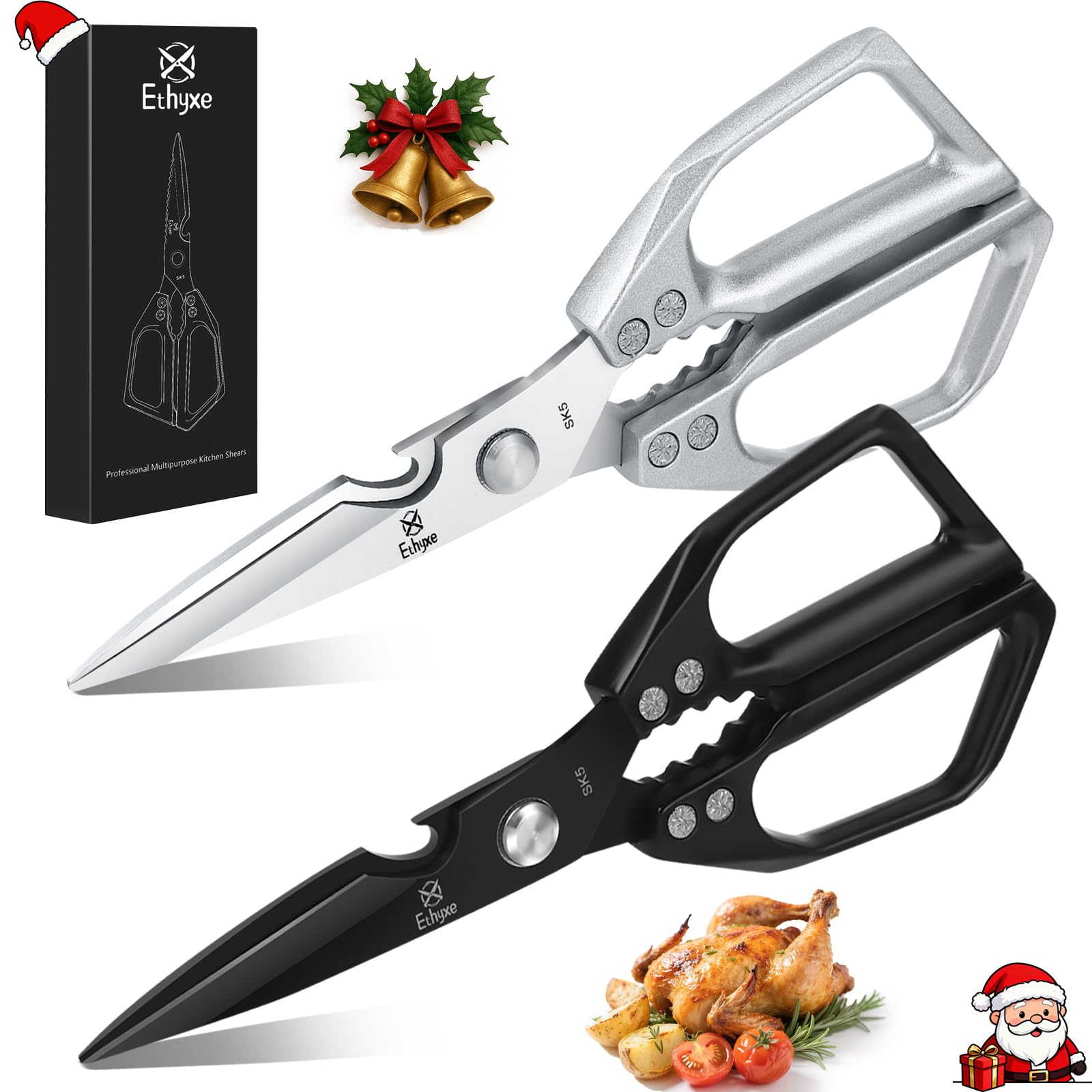 Ethyxe kitchen scissors silver pair ideal for versatile cutting tasks in the kitchen