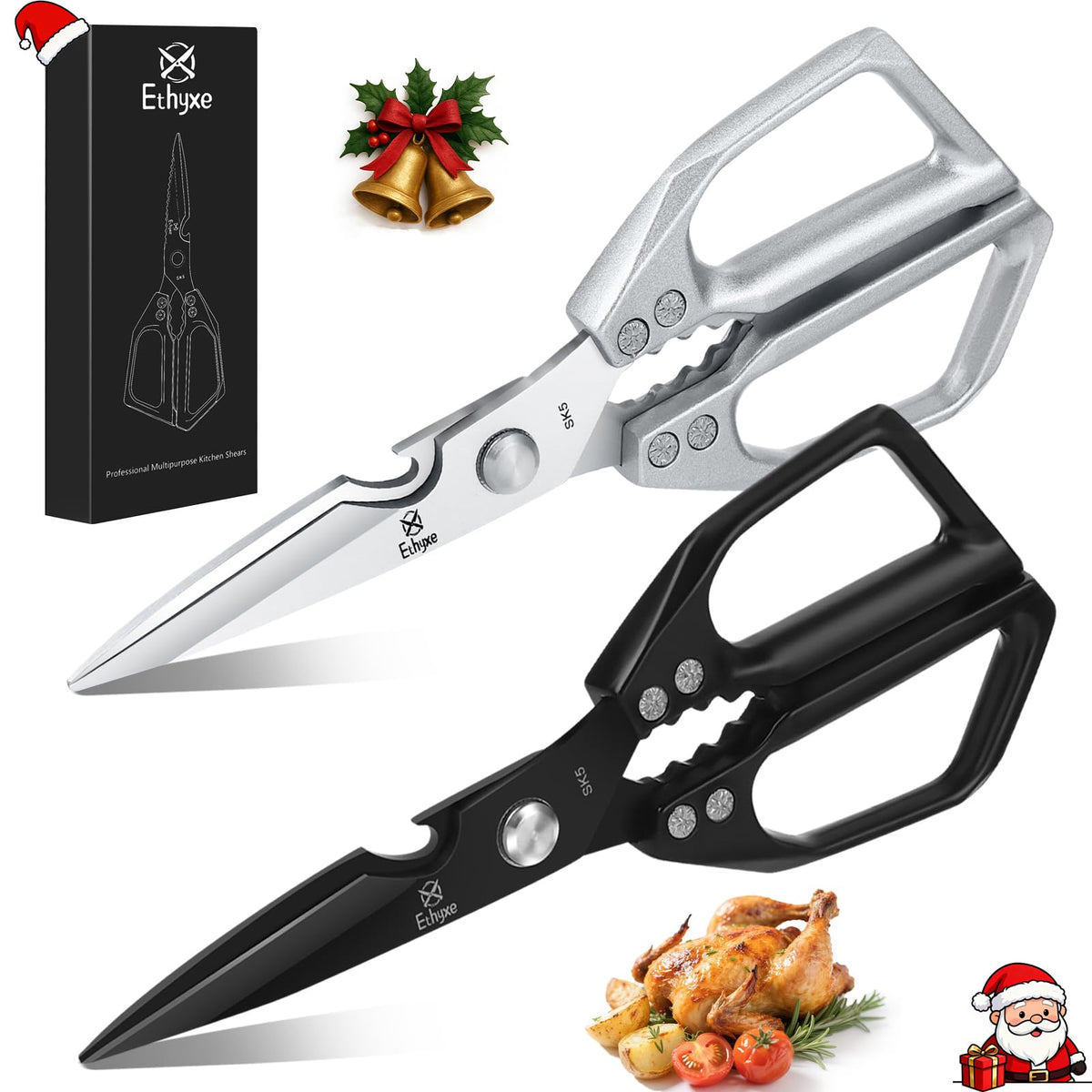 Ethyxe kitchen scissors silver pair ideal for versatile cutting tasks in the kitchen