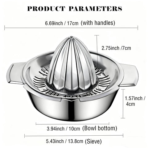Etinslant stainless steel strainer-bowl filters pulp for smooth juice.