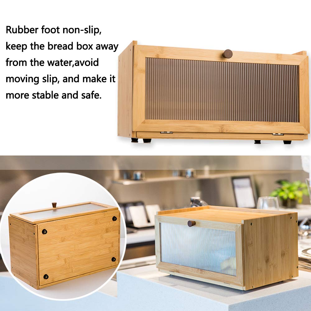 ETMI bamboo bread box top surface used for small items in kitchen