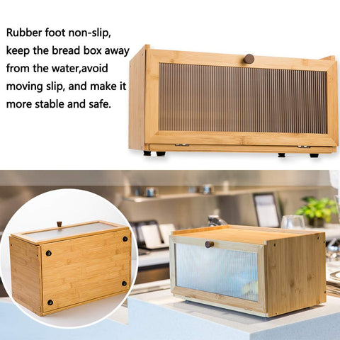 ETMI bamboo bread box top surface used for small items in kitchen
