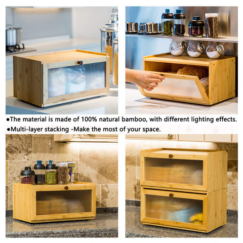 ETMI bamboo bread box transparent door panel shows contents clearly