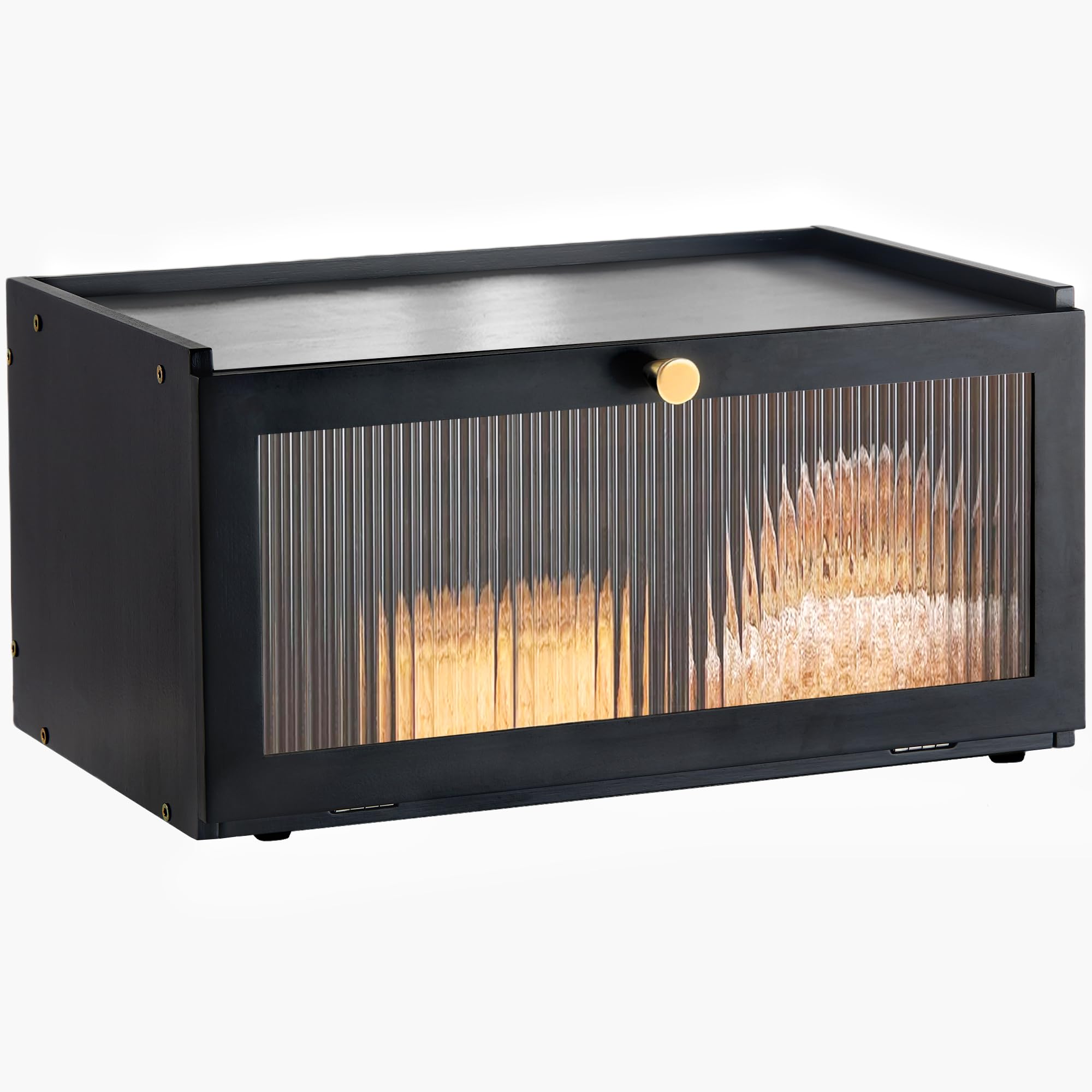 ETMI black bread box with window keeps bread visible and fresh on the counter