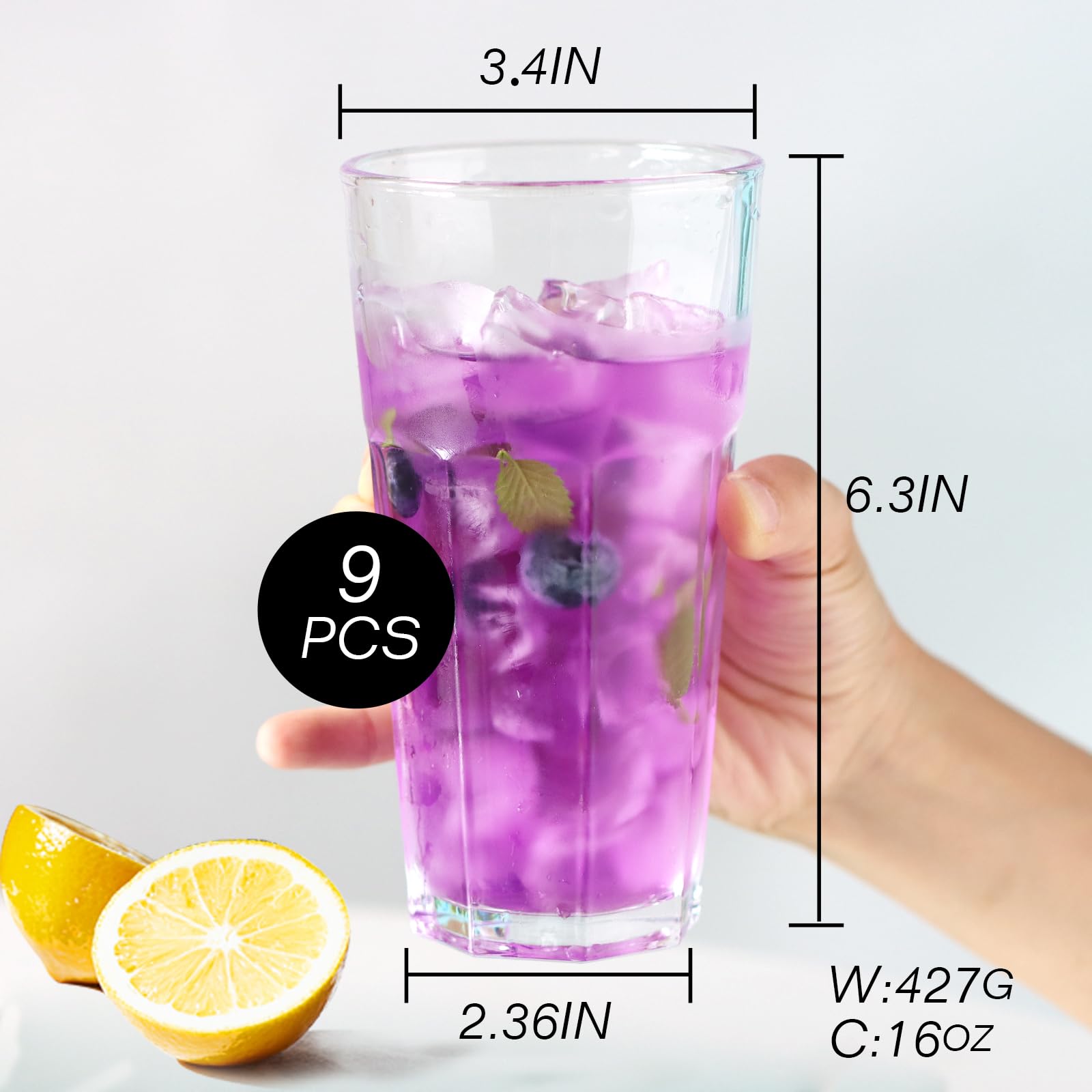 Etolies heavy-base highball glass with ribbed grip for stable handling.
