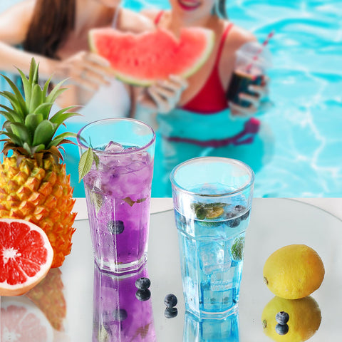 Etolies clear highball glasses ideal for water, juice, tea, and cocktails.