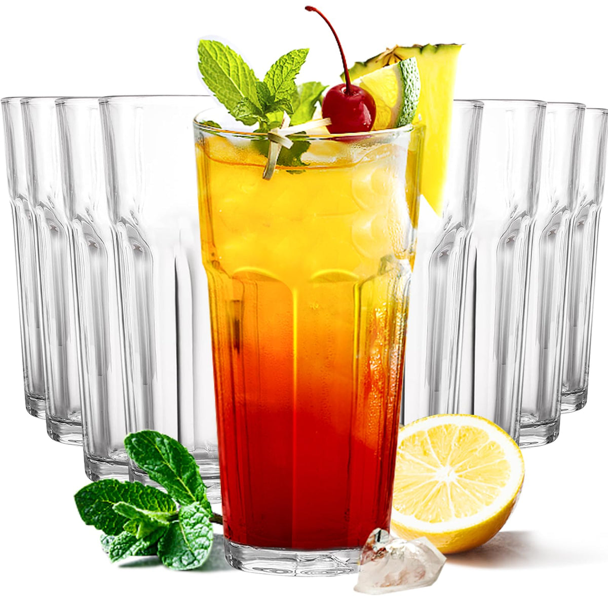 Etolies highball glasses set of 9 with 16 oz capacity for versatile beverages.