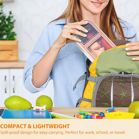 Etvski kids' Bento-style lunch box keeps meals organized.