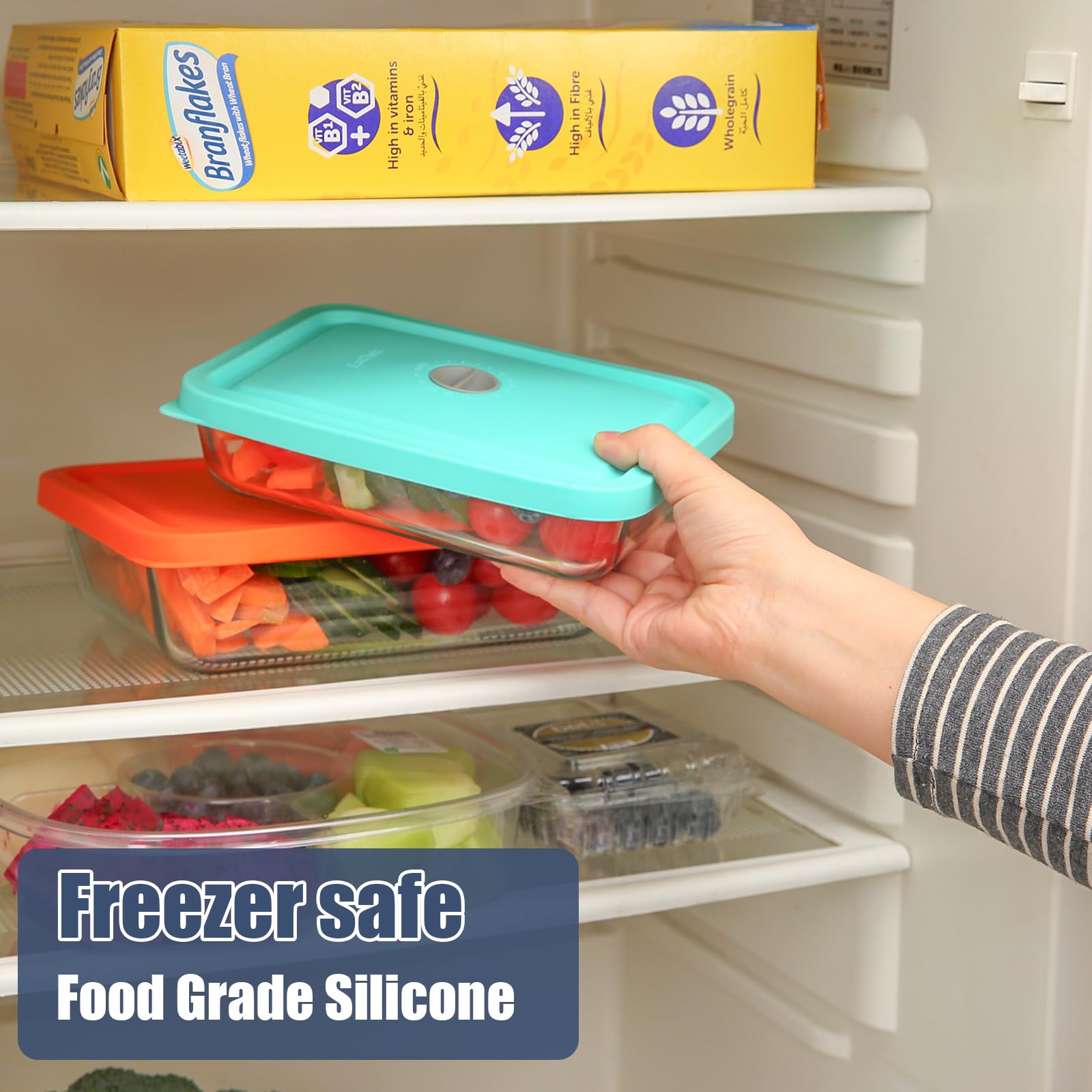 Freezer-safe and microwave-safe EuChoiz lids for versatile storage.