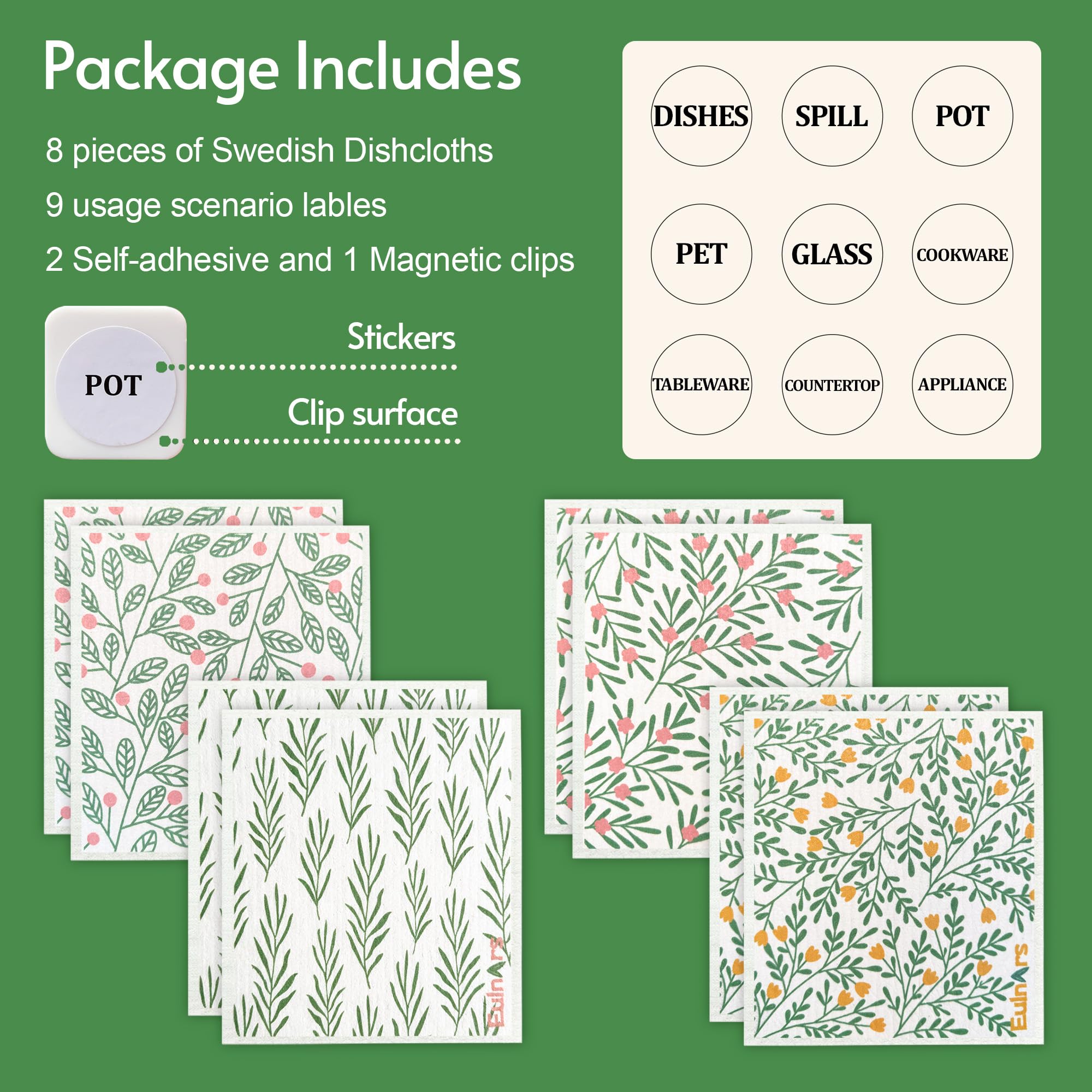 Patterned Eulnars Swedish dishcloths in multiple styles