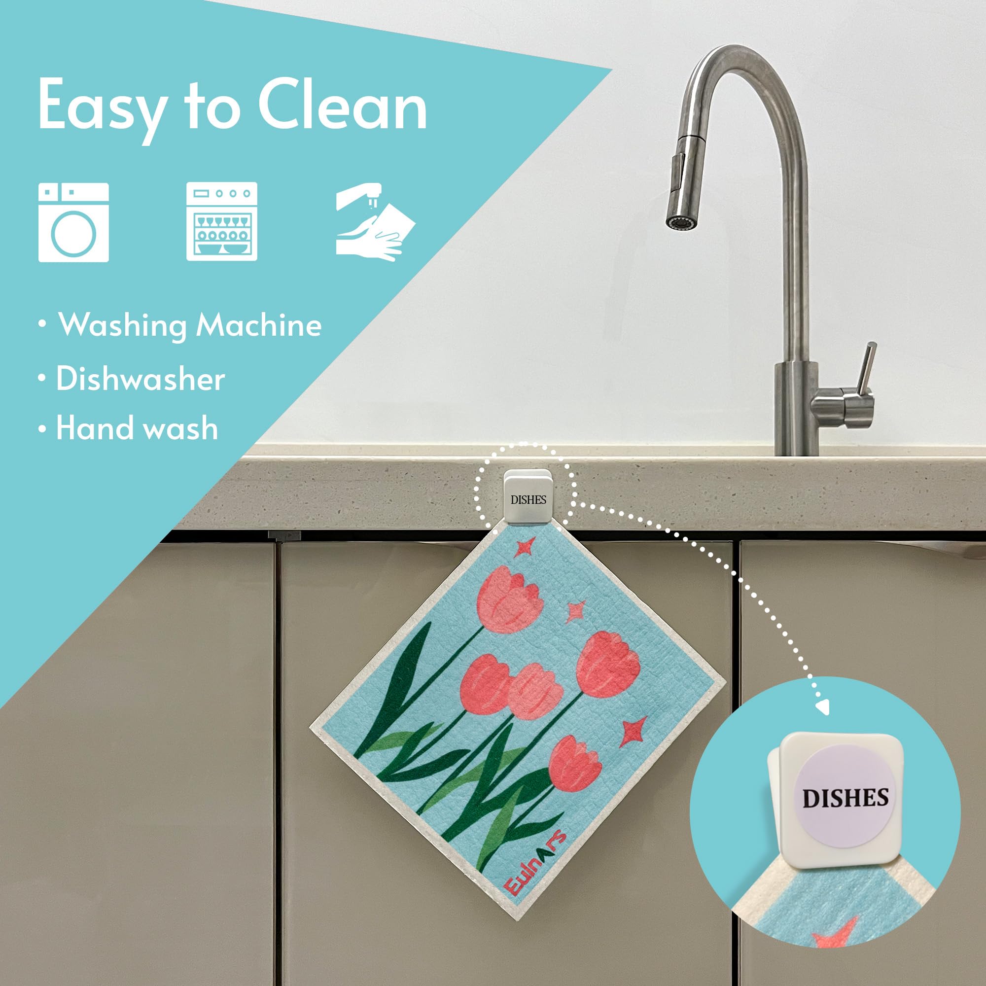 Eulnars odor-minimizing dishcloths stay fresh between uses in the kitchen.