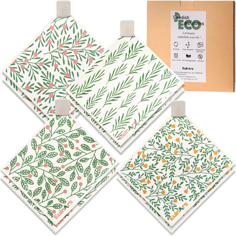 Eulnars Swedish dishcloths 8 pack with clips for tidy storage and quick drying