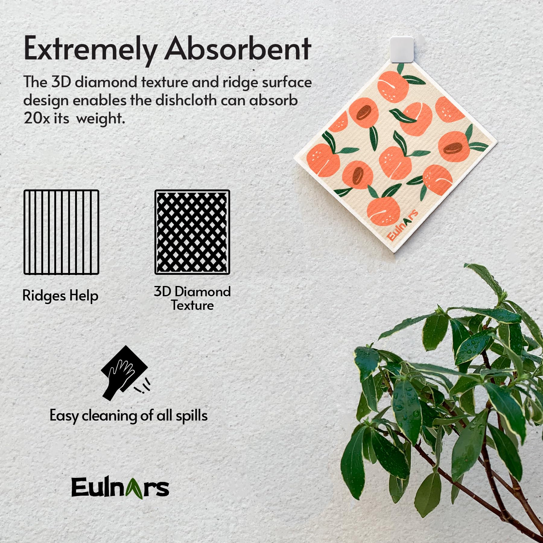 Eulnars Swedish dishcloths hanging on wall saves space and dries quickly.