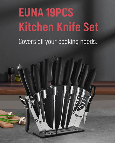 EUNA kitchen scissors and peeler included for versatile prep tasks.
