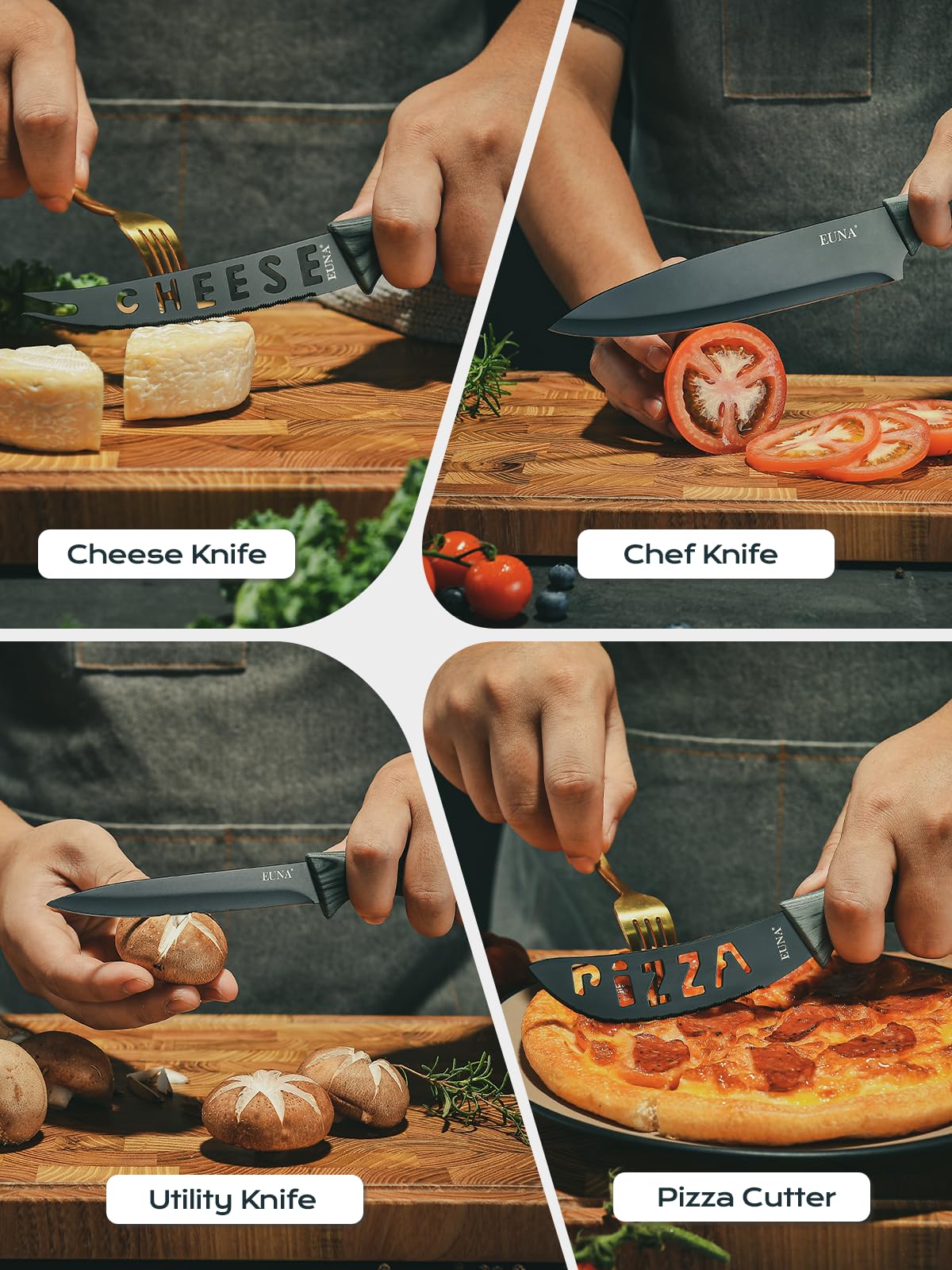 EUNA Sharpening steel included for quick edge refresh.