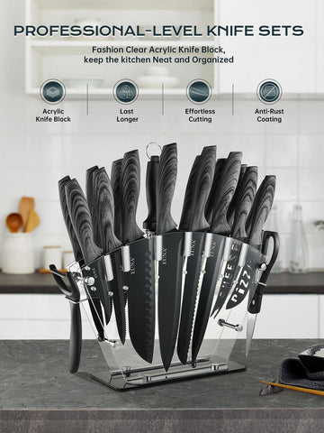 EUNA knife set assortment includes paring and utility knives for versatile prep.
