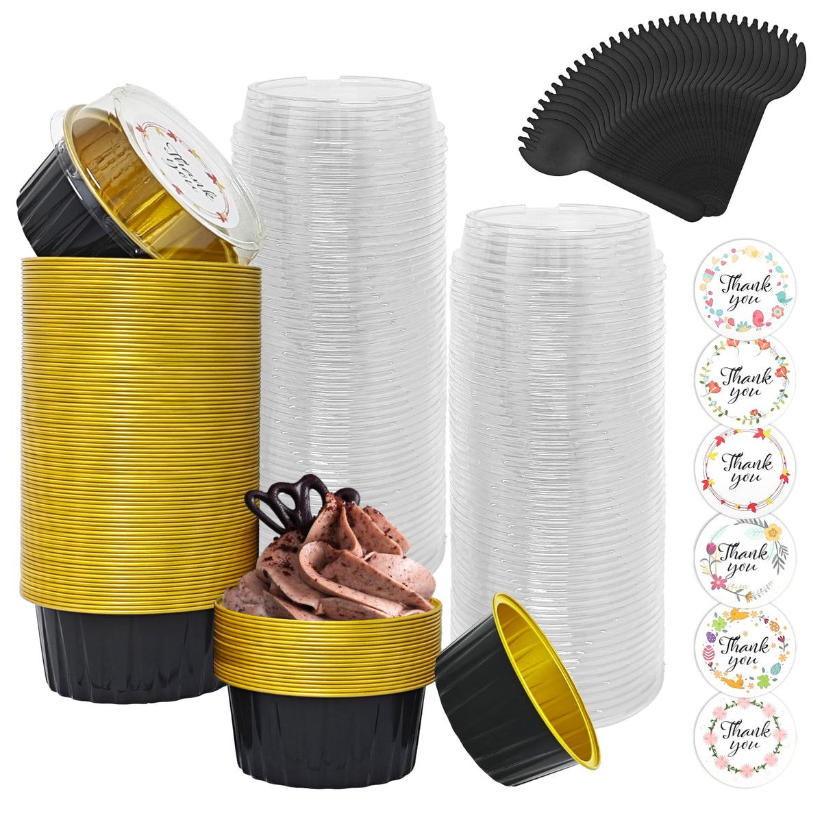 Eunika 5oz cupcake pans with lids ready for party-ready desserts.