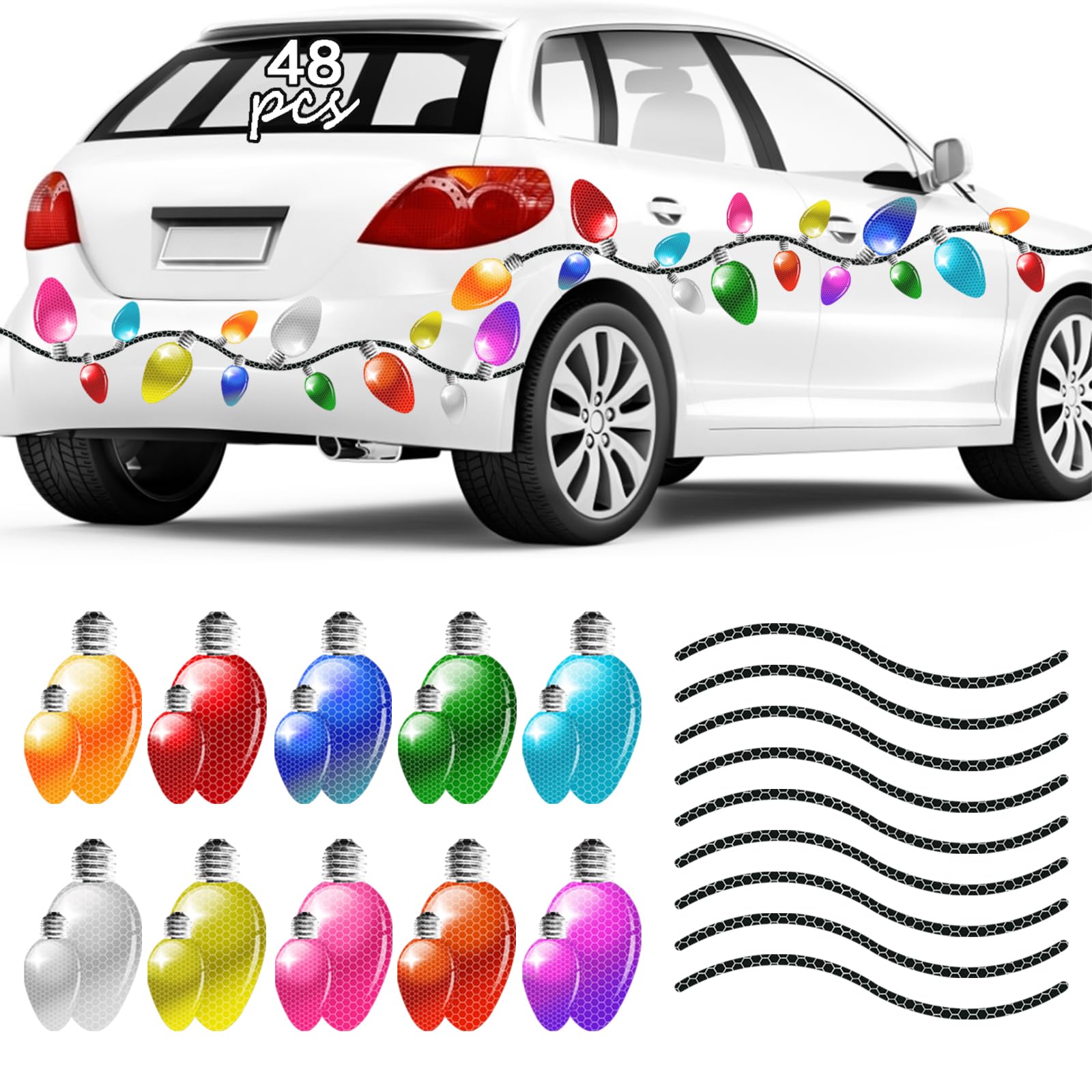 Euoloar Christmas car bulb magnets colorfully arranged for festive car decor.