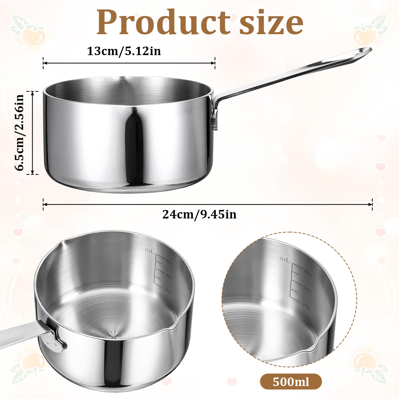 EupHHonycs stainless-steel saucepan with dual pour spouts supports precise pouring.